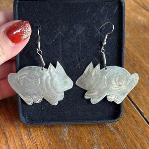 Silver plated rabbit earrings.